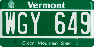 VT license plate WGY649