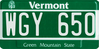 VT license plate WGY650