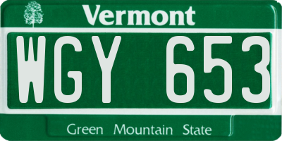 VT license plate WGY653