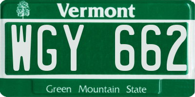 VT license plate WGY662