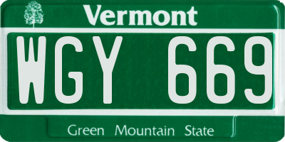 VT license plate WGY669