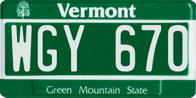 VT license plate WGY670