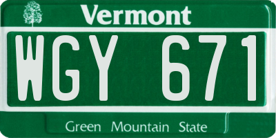 VT license plate WGY671