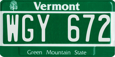 VT license plate WGY672
