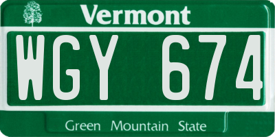 VT license plate WGY674