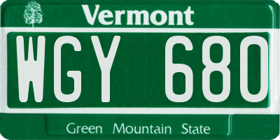 VT license plate WGY680