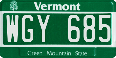 VT license plate WGY685