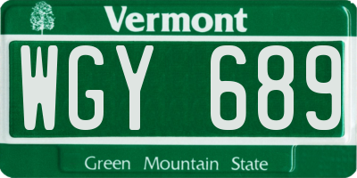 VT license plate WGY689