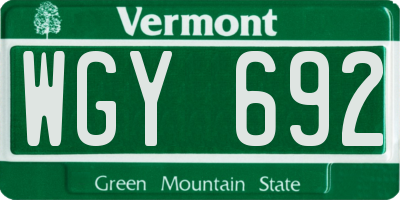 VT license plate WGY692