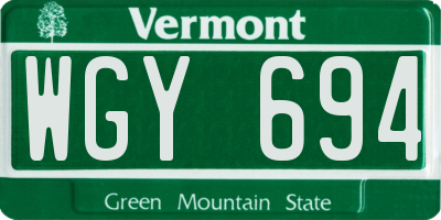 VT license plate WGY694