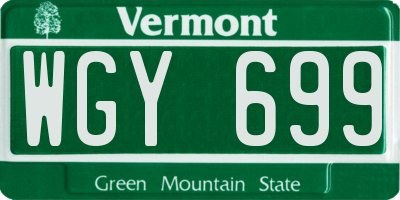 VT license plate WGY699