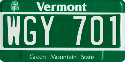 VT license plate WGY701