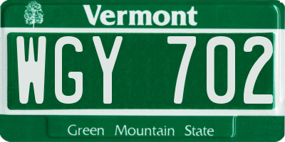 VT license plate WGY702