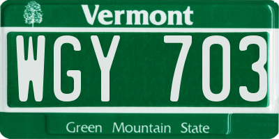 VT license plate WGY703