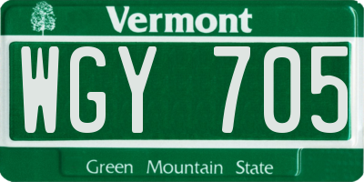 VT license plate WGY705