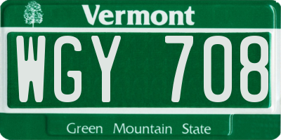VT license plate WGY708