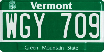 VT license plate WGY709