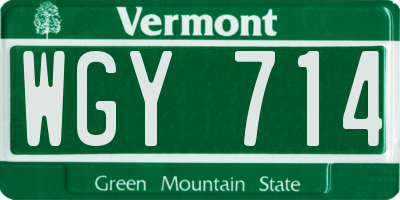 VT license plate WGY714