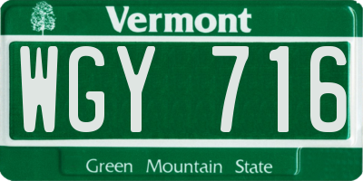 VT license plate WGY716