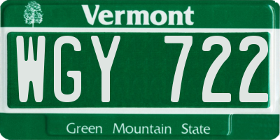 VT license plate WGY722