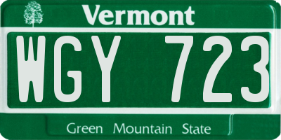 VT license plate WGY723