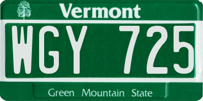VT license plate WGY725