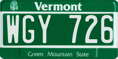 VT license plate WGY726