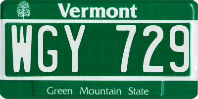 VT license plate WGY729
