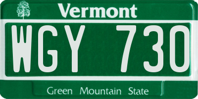 VT license plate WGY730