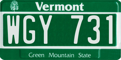 VT license plate WGY731