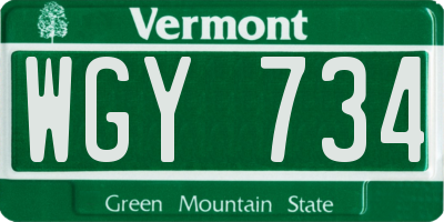 VT license plate WGY734