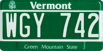 VT license plate WGY742