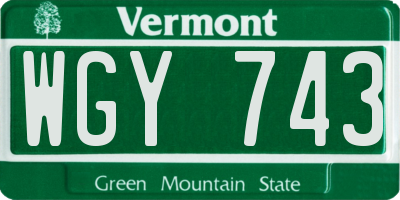 VT license plate WGY743