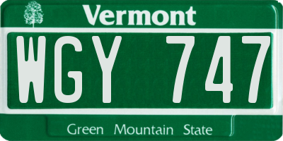 VT license plate WGY747