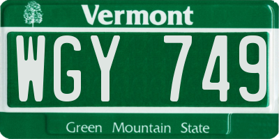 VT license plate WGY749