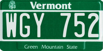VT license plate WGY752