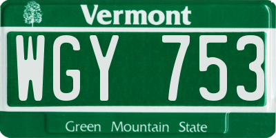 VT license plate WGY753