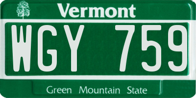 VT license plate WGY759