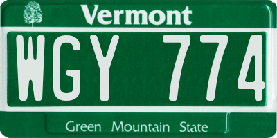 VT license plate WGY774