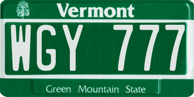 VT license plate WGY777