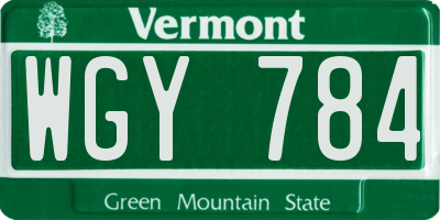 VT license plate WGY784