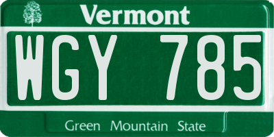 VT license plate WGY785