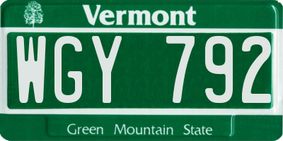 VT license plate WGY792