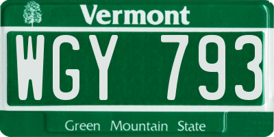 VT license plate WGY793