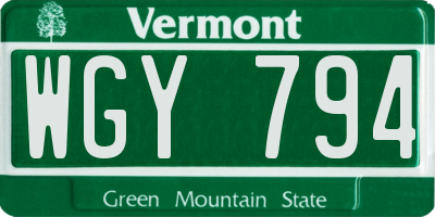 VT license plate WGY794