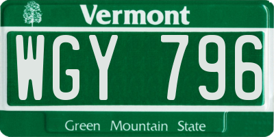 VT license plate WGY796