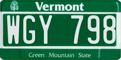 VT license plate WGY798