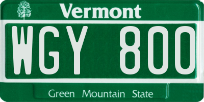 VT license plate WGY800