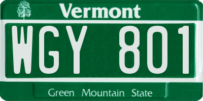 VT license plate WGY801