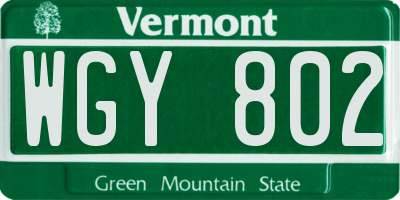 VT license plate WGY802